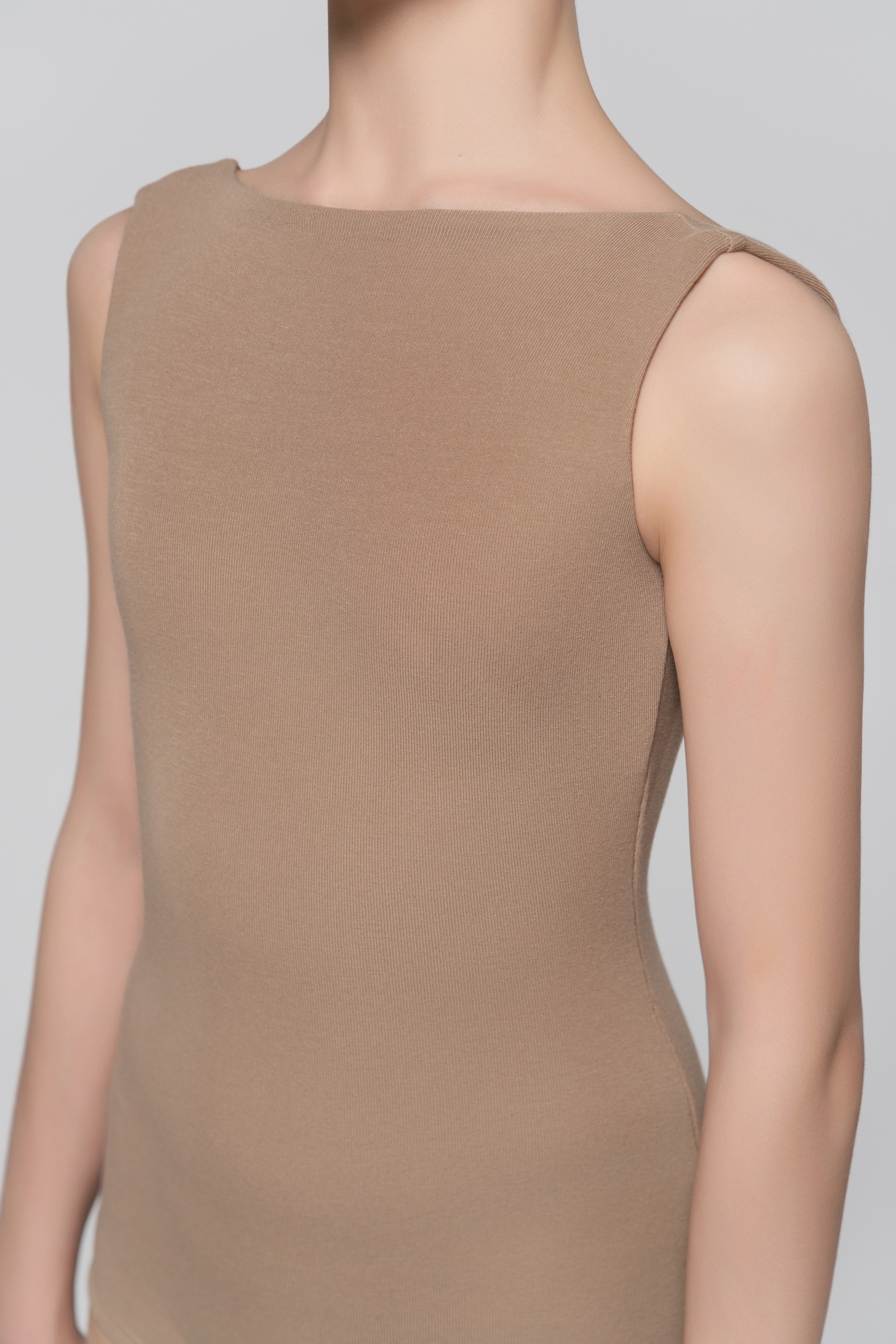 Girls' Fine Ribbed Off-the-Shoulder Sleeveless Bodysuit (Nude)