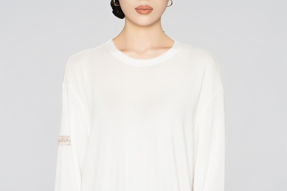 Men's Frayed Hem Round Neck Top（White）