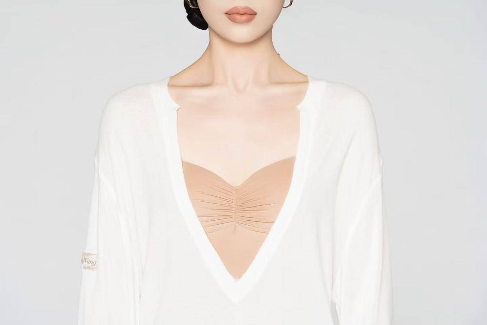 Men's Frayed Hem V Neck Top（White）