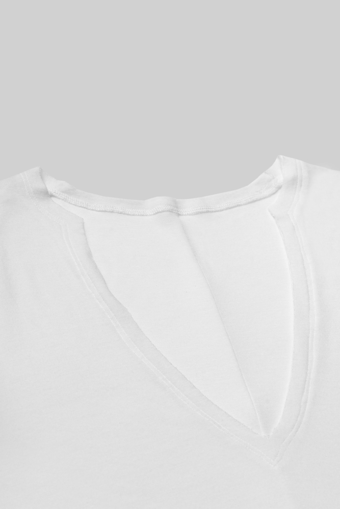 Men's Frayed Hem V Neck Top（White）