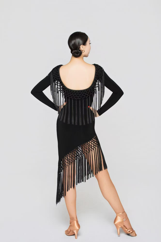 Women's Handmade Tassel Long-sleeve Dress (with chest pad/Lipstick Pink)