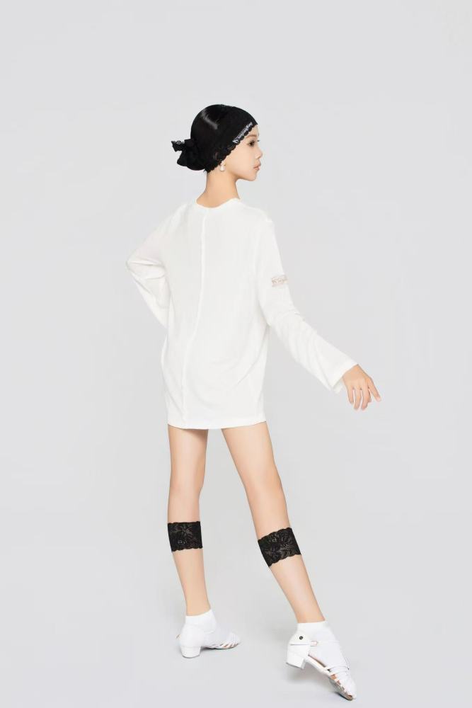 Boys' Frayed Hem Round Neck Top (White)