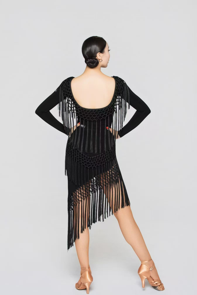 Women's Handmade Tassel Long-sleeve Dress (with chest pad/Lipstick Pink)