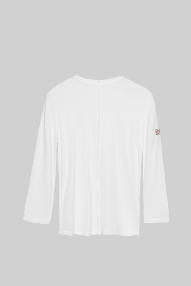 Boys' Frayed Hem Round Neck Top (White)