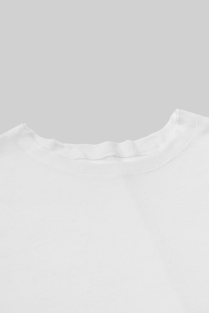 Men's Frayed Hem Round Neck Top（White）