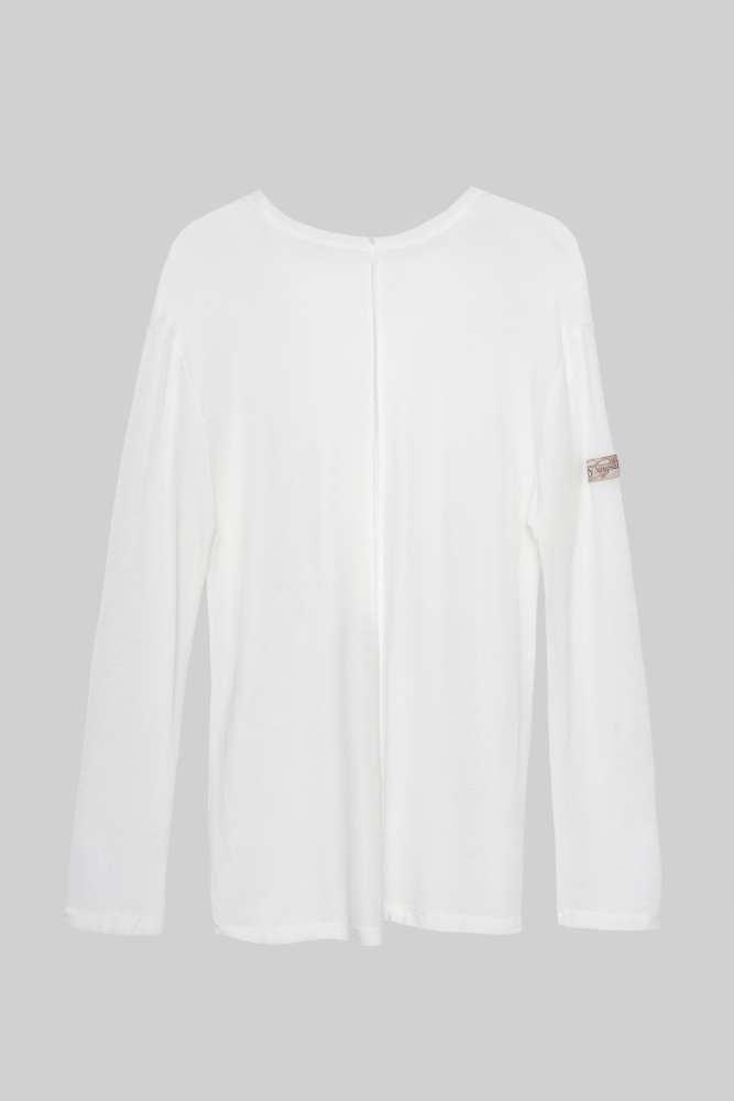 Men's Frayed Hem Round Neck Top（White）