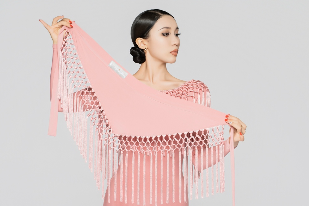 Women's Handmade Tassel Long-sleeve Dress (with chest pad/Lipstick Pink)