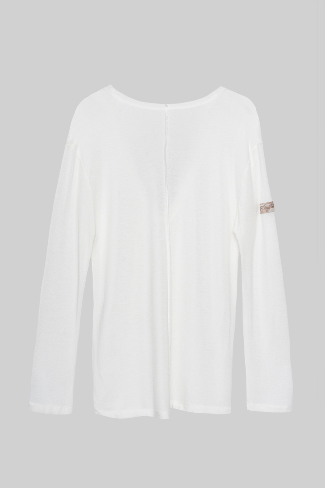 Men's Frayed Hem V Neck Top（White）