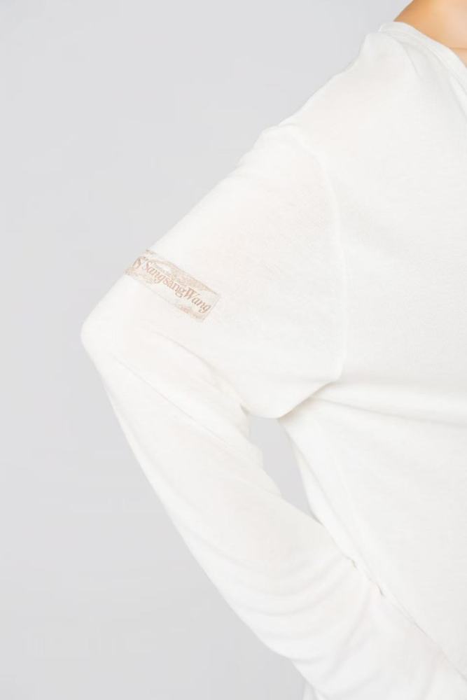 Men's Frayed Hem V Neck Top（White）