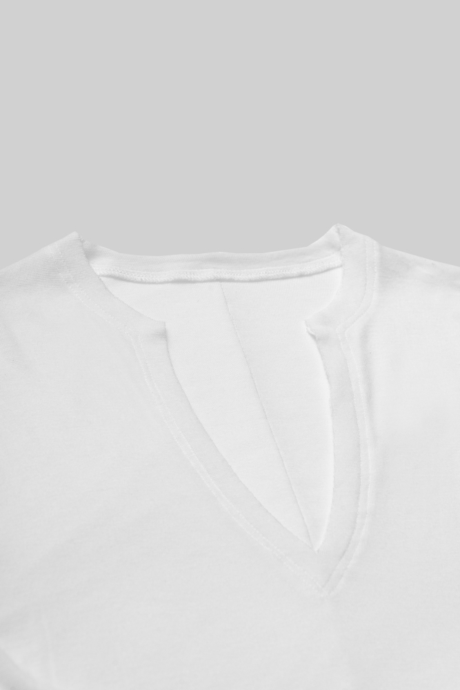 Boys' Frayed Hem V Neck Top (White)