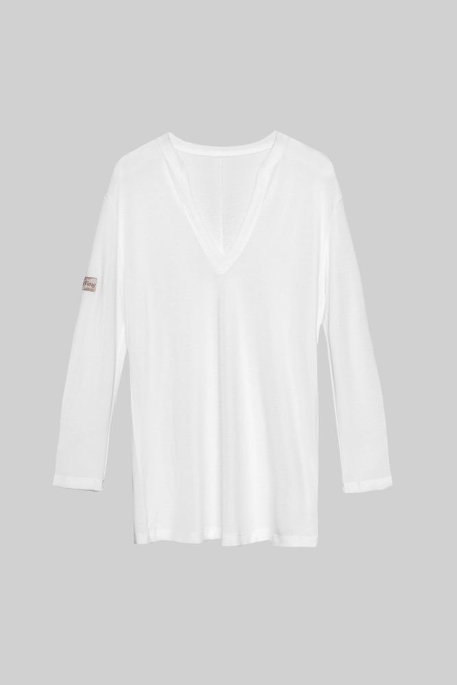 Boys' Frayed Hem V Neck Top (White)