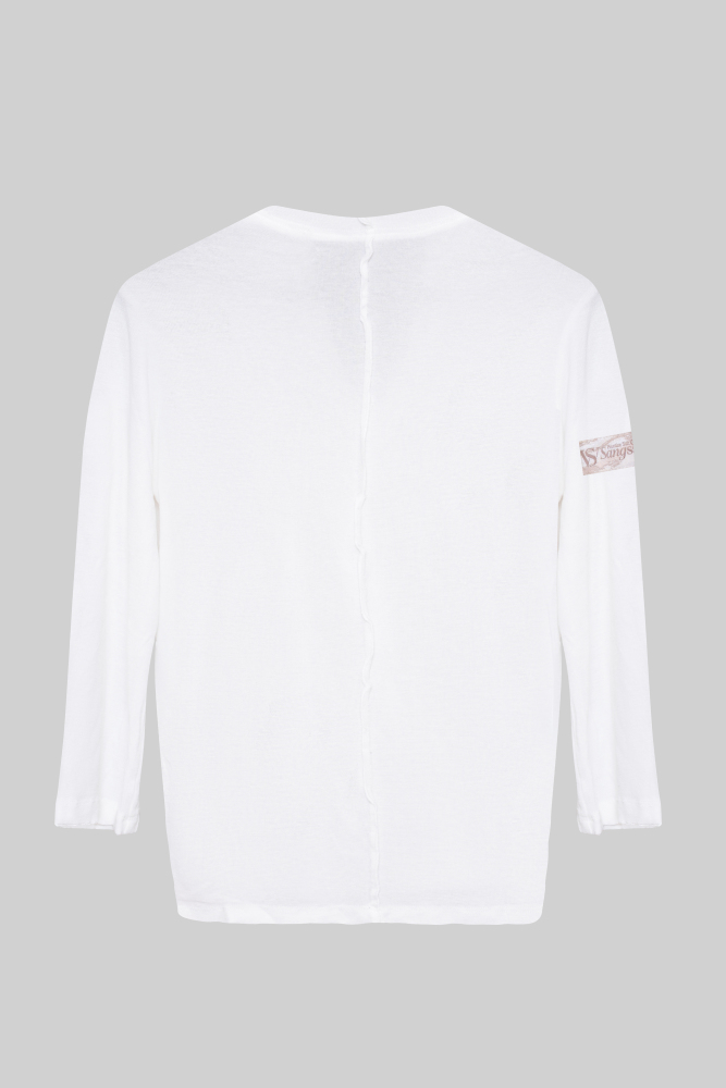 Boys' Frayed Hem V Neck Top (White)