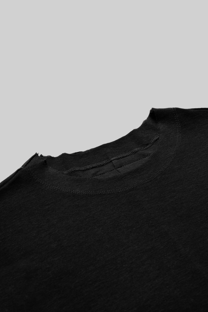 Men's Frayed Crew Neck Short-Sleeve Top (Black)