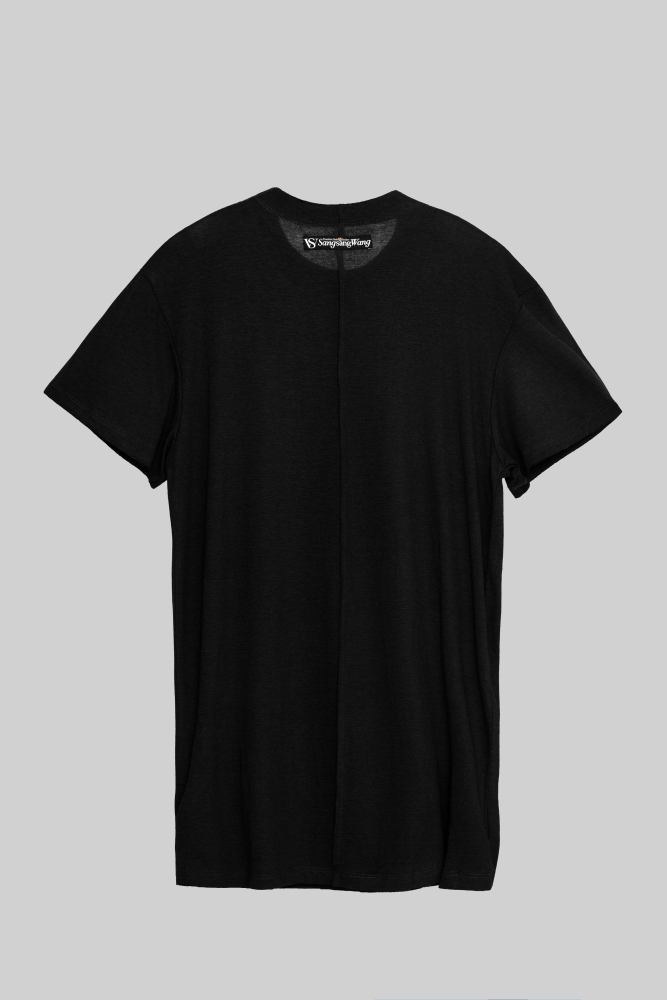 Men's Frayed Crew Neck Short-Sleeve Top (Black)