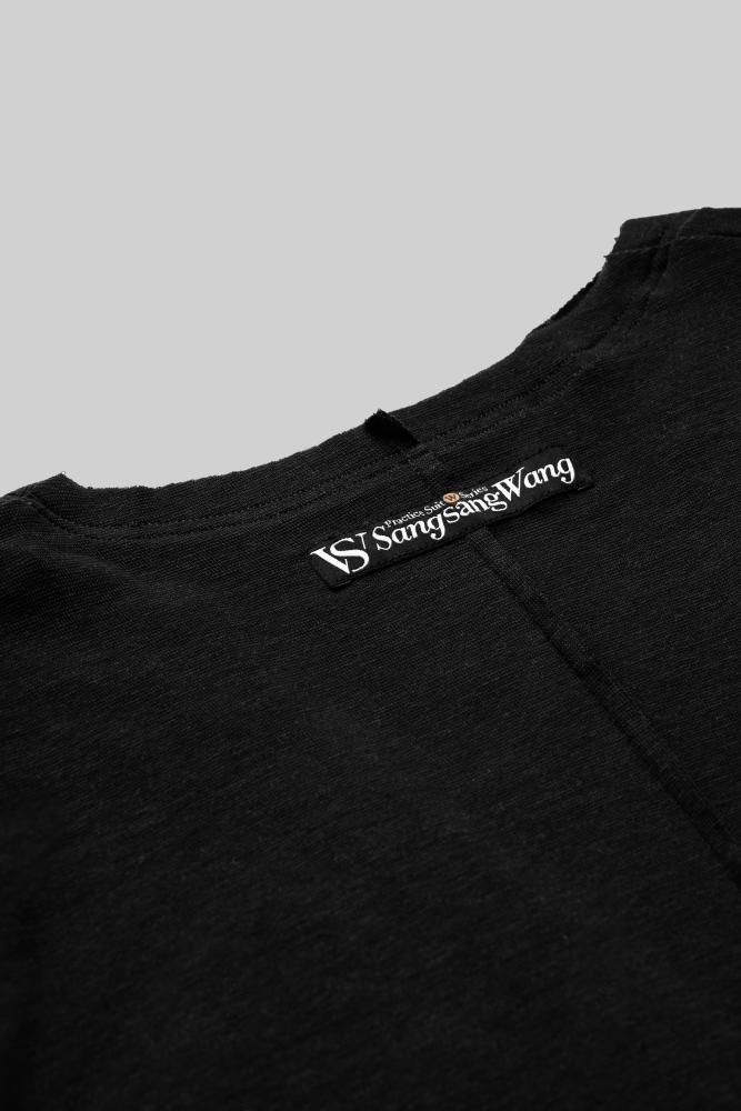 Boy's Frayed V-Neck Short-Sleeve Top (Black)