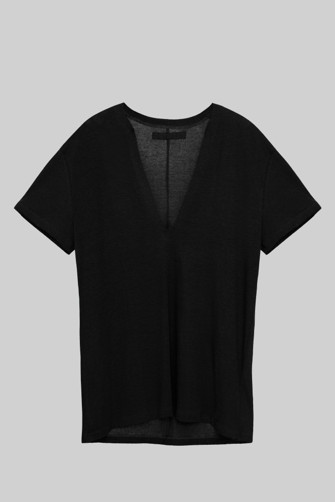 Boy's Frayed V-Neck Short-Sleeve Top (Black)