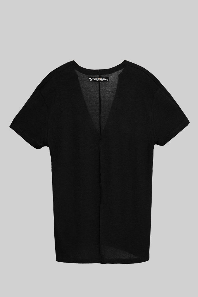 Boy's Frayed V-Neck Short-Sleeve Top (Black)