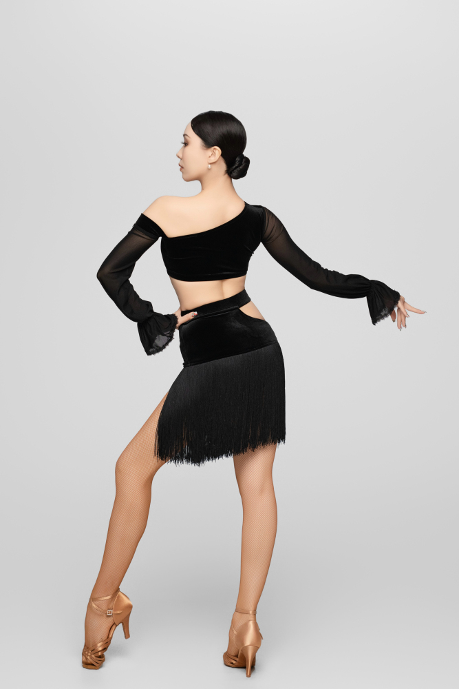 Women's Hollow-Out Velvet Fringe Skirt（Gray-Blue）#251014
