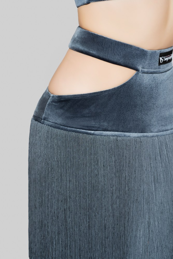 Women's Hollow-Out Velvet Fringe Skirt（Gray-Blue）#251014
