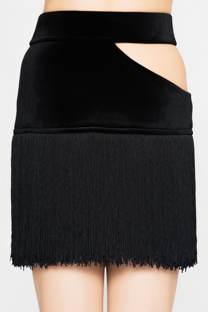 Girl's Hollow-Out Velvet Fringe Skirt（Gray-Blue）#251012