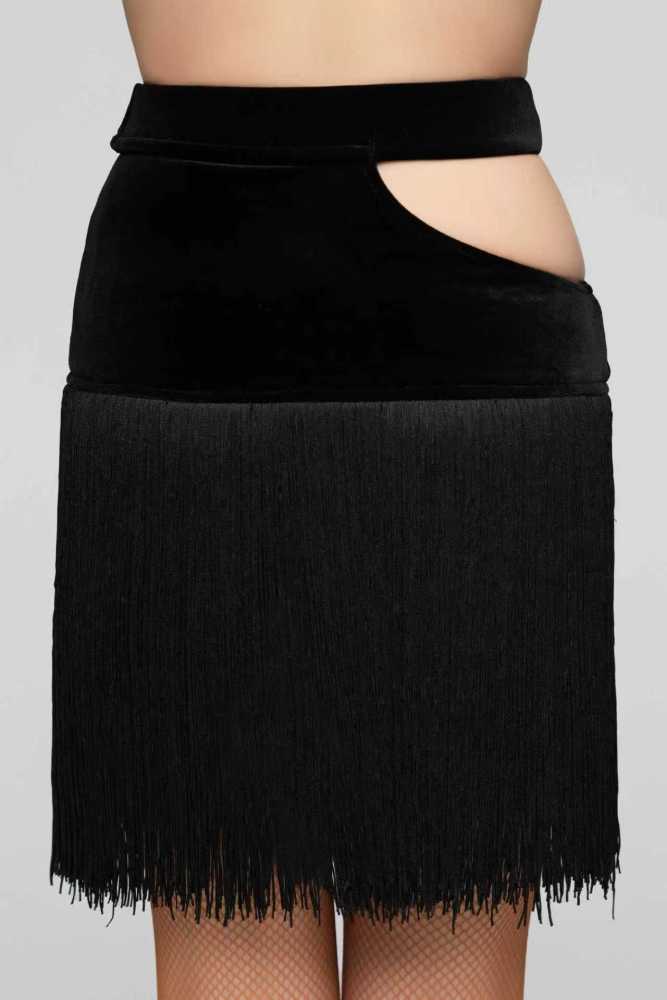 Women's Hollow-Out Velvet Fringe Skirt（Gray-Blue）#251014