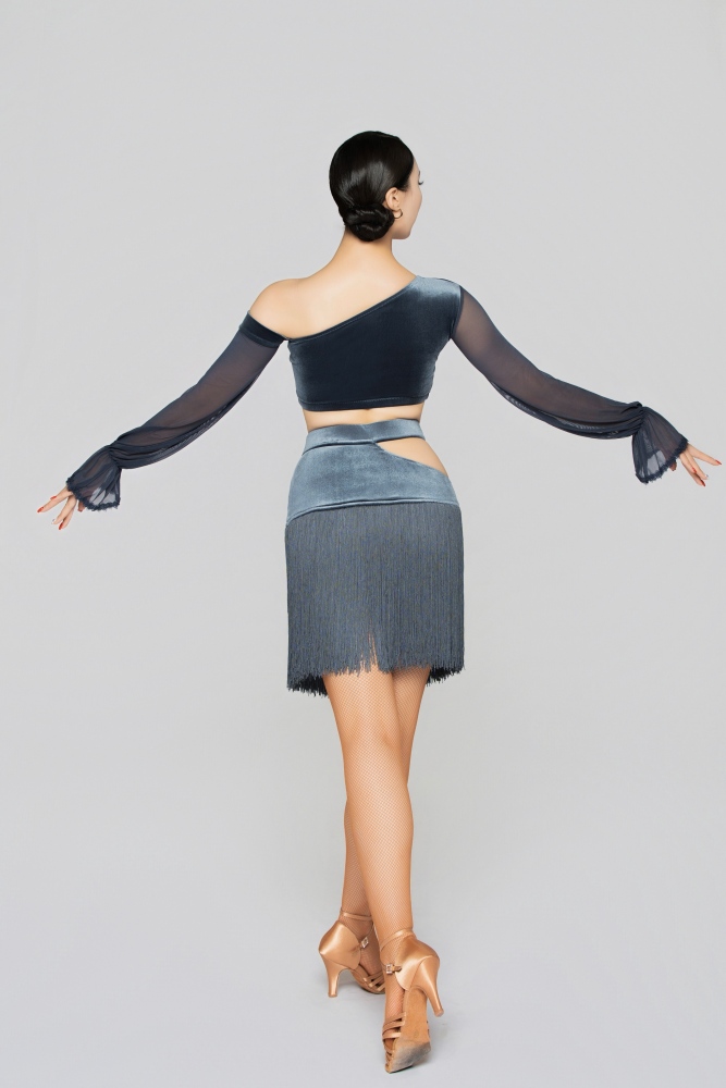 Women's Bell-Sleeve Short Velvet Top（Black）#251013