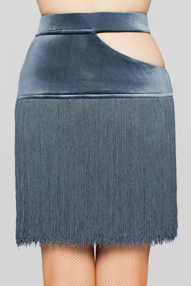 Women's Hollow-Out Velvet Fringe Skirt（Gray-Blue）#251014