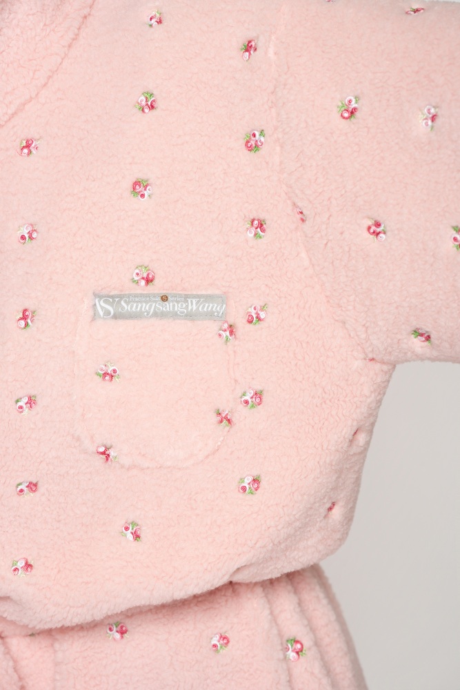 Women's Custom Embroidered Fleece Onesie (Pink Small Flowers)#251101