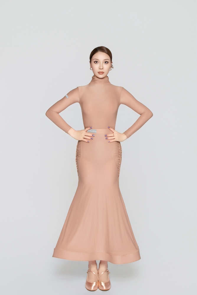 Women's Barely There Ultra-Lightweight Turtleneck Pleated Long-Sleeve Bodysuit（Nude）#251105