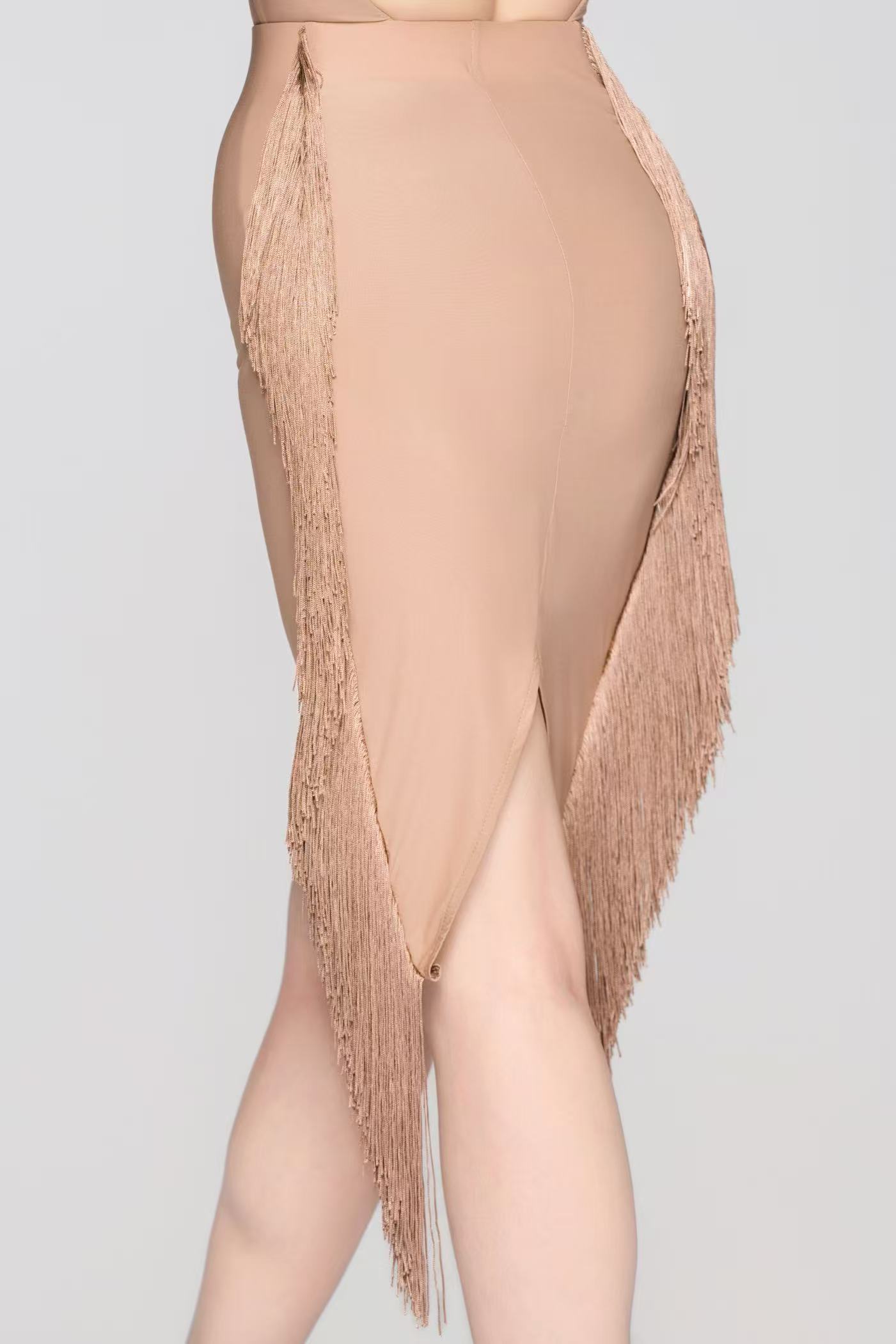 Women’s Barely There Ultra-Lightweight Flowing Fringe Skirt（Nude）#251111