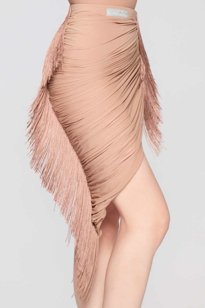 Women’s Barely There Ultra-Lightweight Pleated Fringe Asymmetric Skirt（Nude）#251107