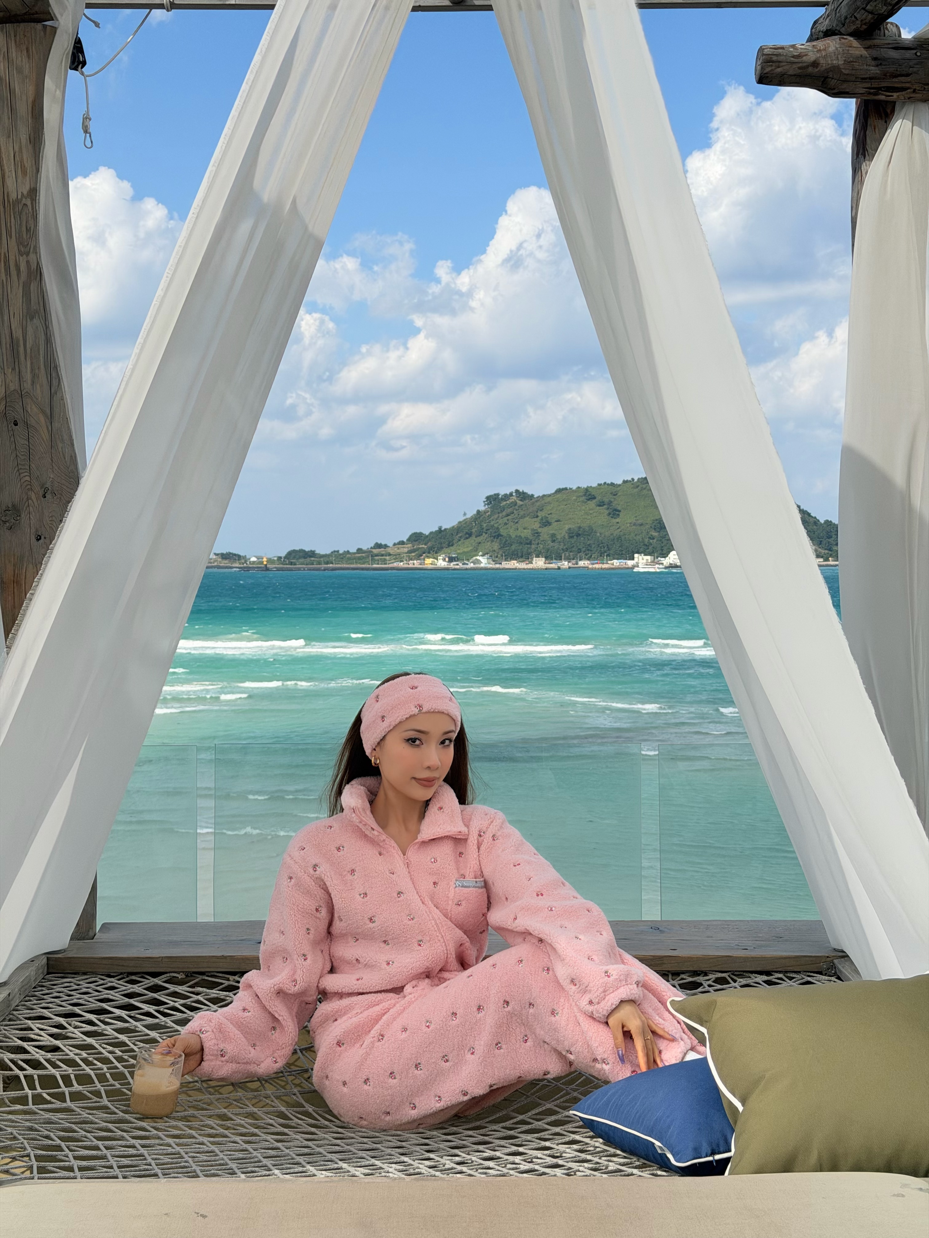 Women's Custom Embroidered Fleece Onesie (Pink Small Flowers)#251101