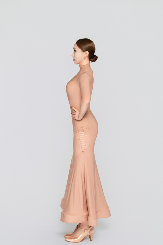 Women's Barely There Ultra-Lightweight Turtleneck Pleated Long-Sleeve Bodysuit（Nude）#251105