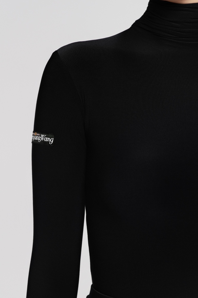 Women's Barely There Ultra-Lightweight Turtleneck Pleated Long-Sleeve Bodysuit（Nude）#251105