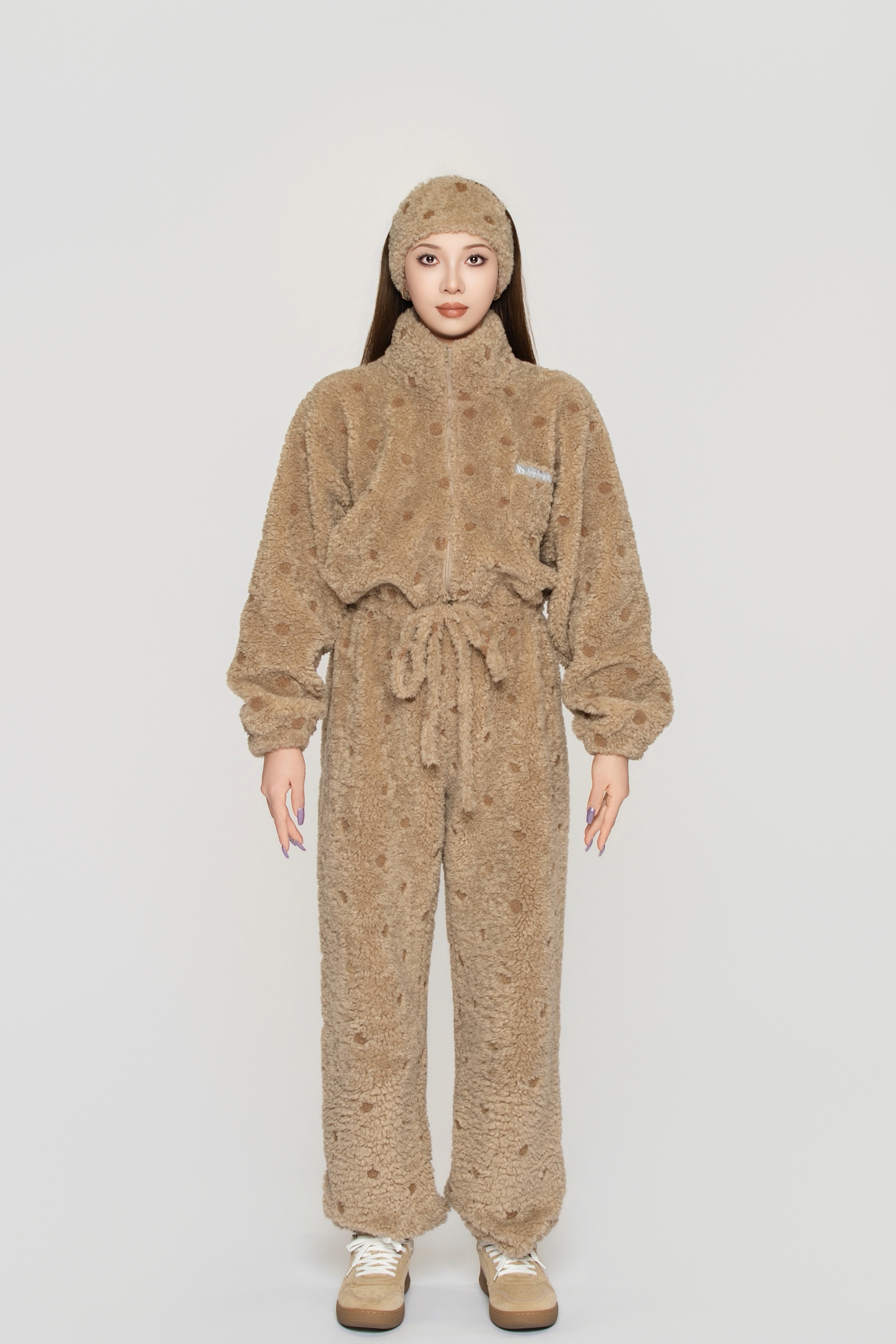 Women's Custom Embroidered Fleece Onesie (Pink Small Flowers)#251101