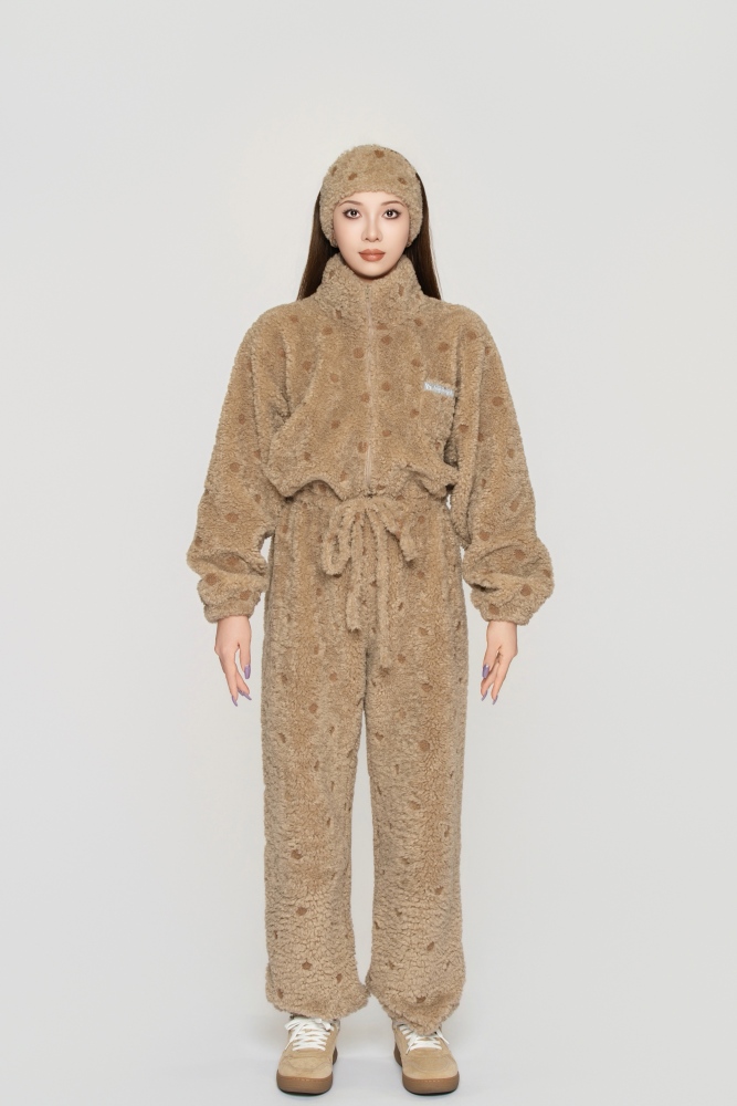 Women's Custom Embroidered Fleece Onesie (Pink Small Flowers)#251101