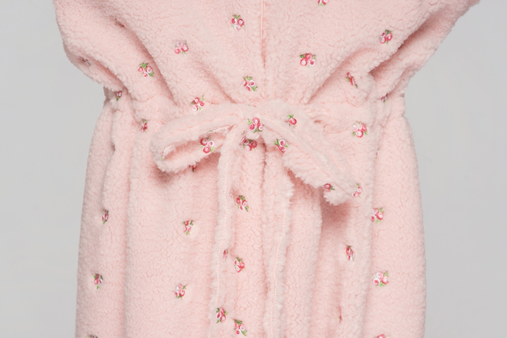 Girls' Custom Embroidered Fleece Onesie (Pink Small Flowers)#251103