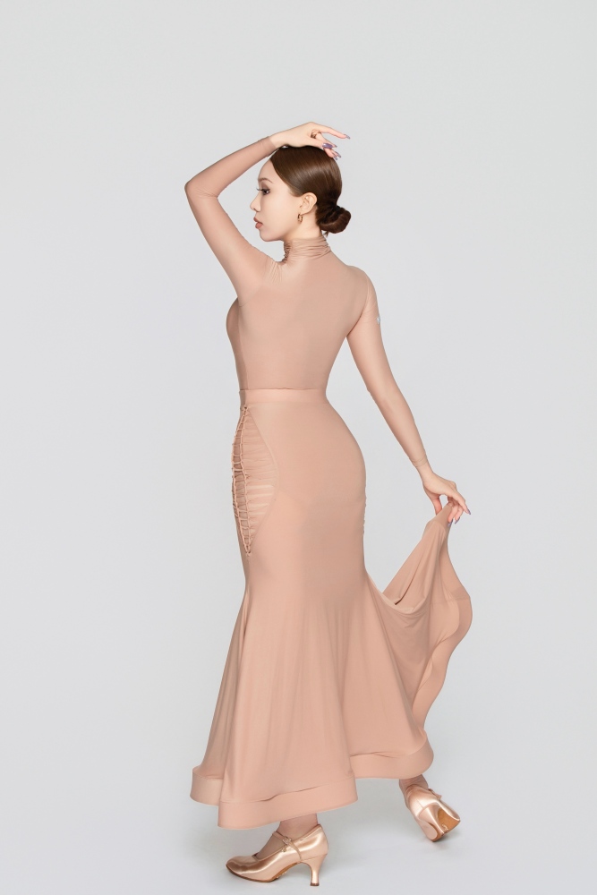 Women's Barely There Ultra-Lightweight Turtleneck Pleated Long-Sleeve Bodysuit（Nude）#251105