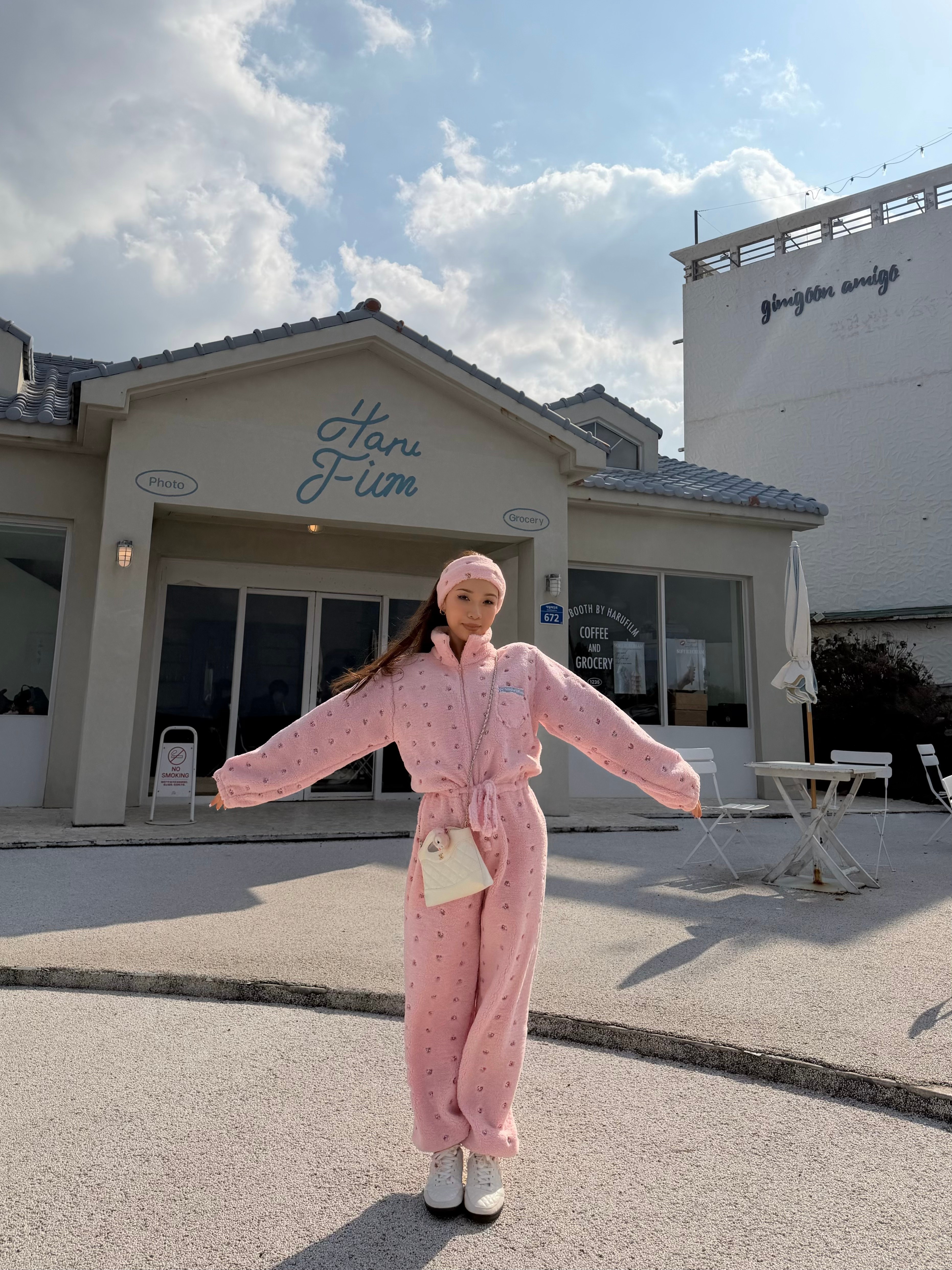 Women's Custom Embroidered Fleece Onesie (Pink Small Flowers)#251101