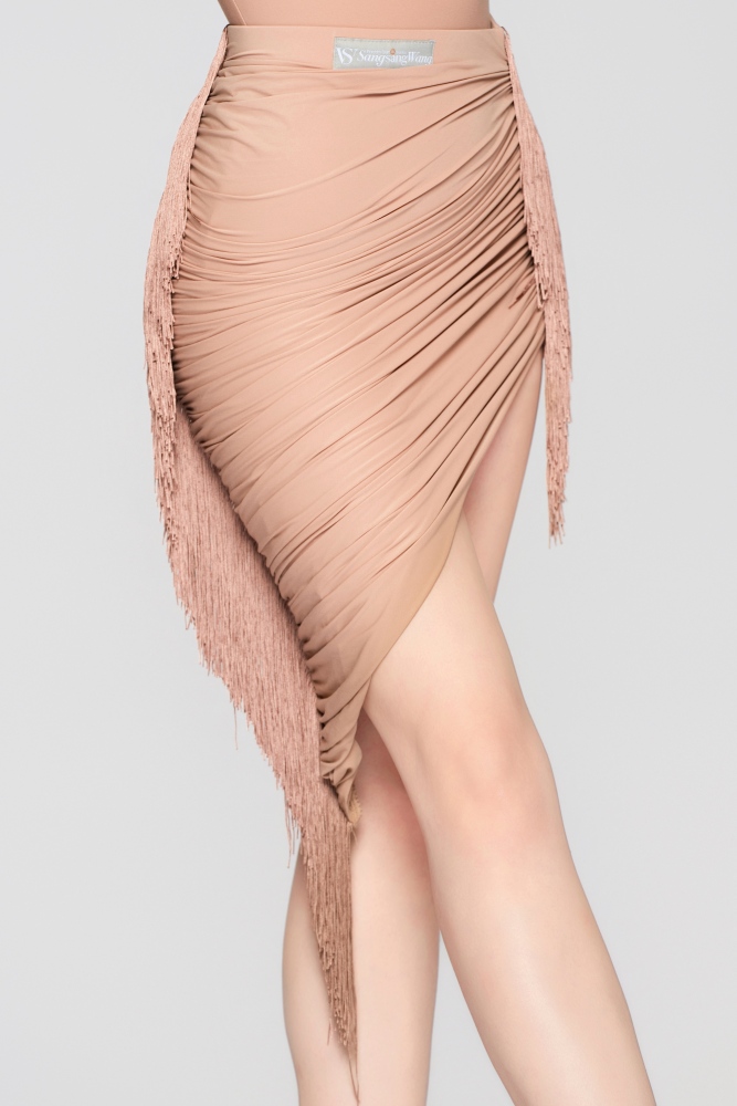 Women’s Barely There Ultra-Lightweight Pleated Fringe Asymmetric Skirt（Nude）#251107