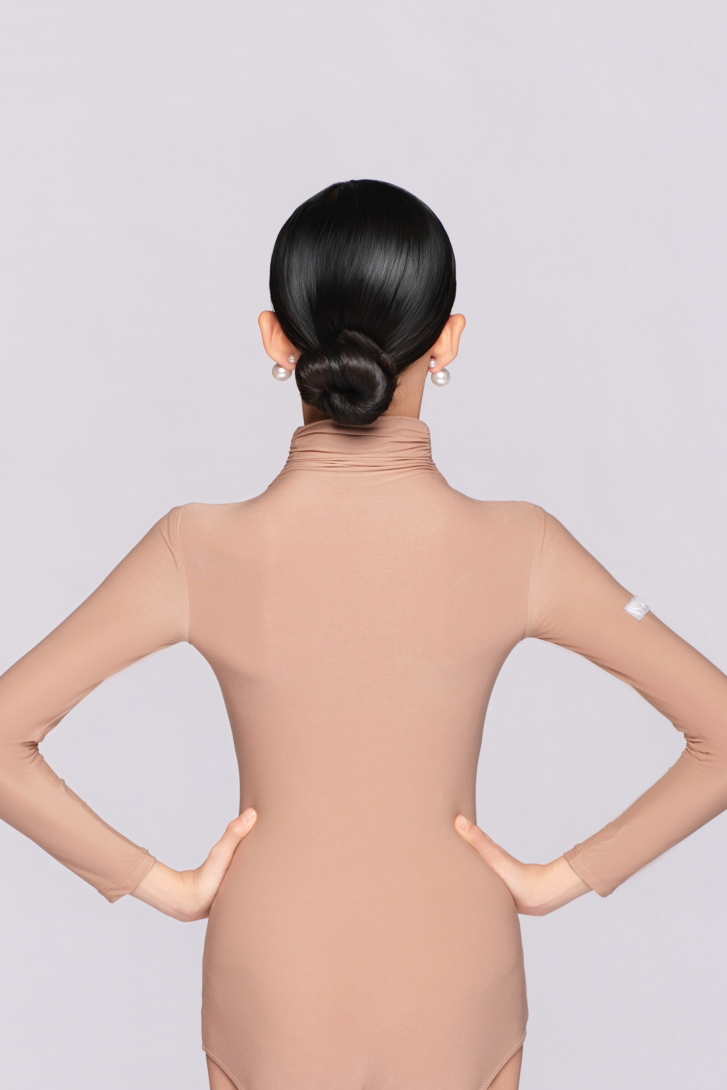 Girls’ Barely There Ultra-Lightweight Turtleneck Pleated Long-Sleeve Bodysuit（Nude）#251117