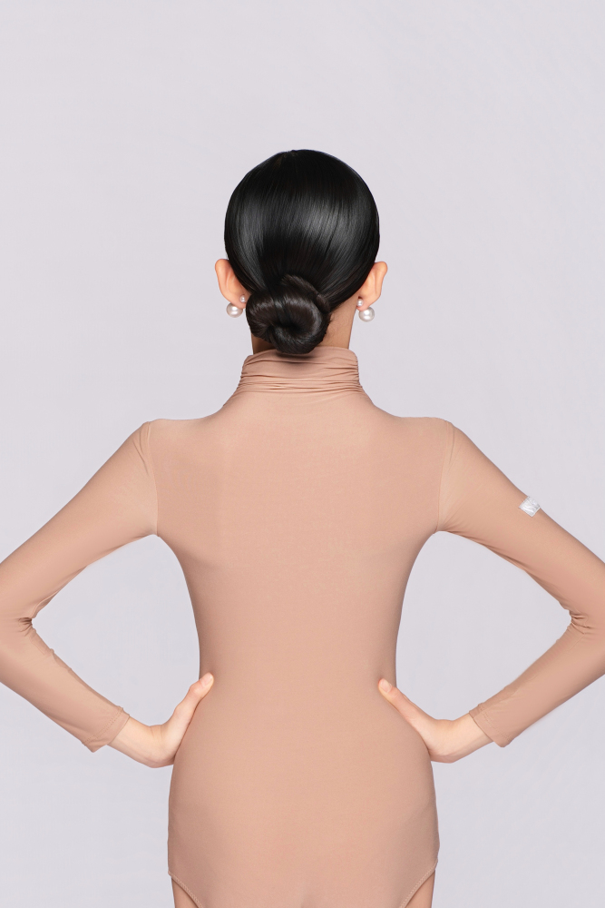 Girls’ Barely There Ultra-Lightweight Turtleneck Pleated Long-Sleeve Bodysuit（Nude）#251117
