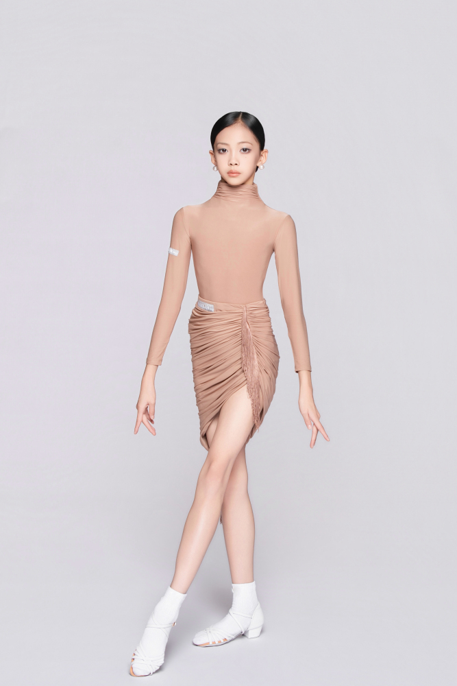 Girls’ Barely There Ultra-Lightweight Pleated Fringe Asymmetric Skirt（Nude）#251119