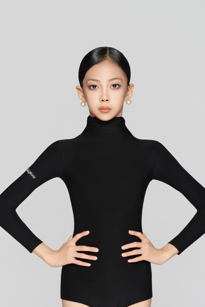 Girls’ Barely There Ultra-Lightweight Turtleneck Pleated Long-Sleeve Bodysuit（Nude）#251117