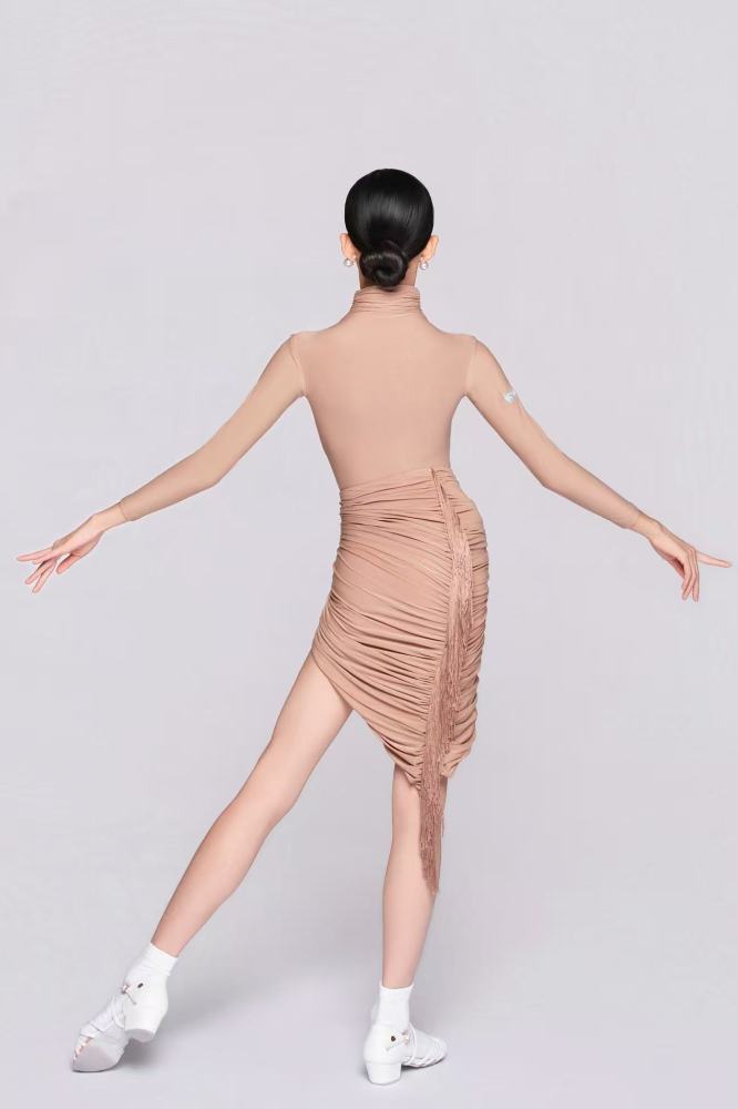 Girls’ Barely There Ultra-Lightweight Pleated Fringe Asymmetric Skirt（Nude）#251119