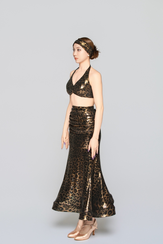 Women's Shiny Leopard Print Bow Modern Skirt（Black Gold）#251138