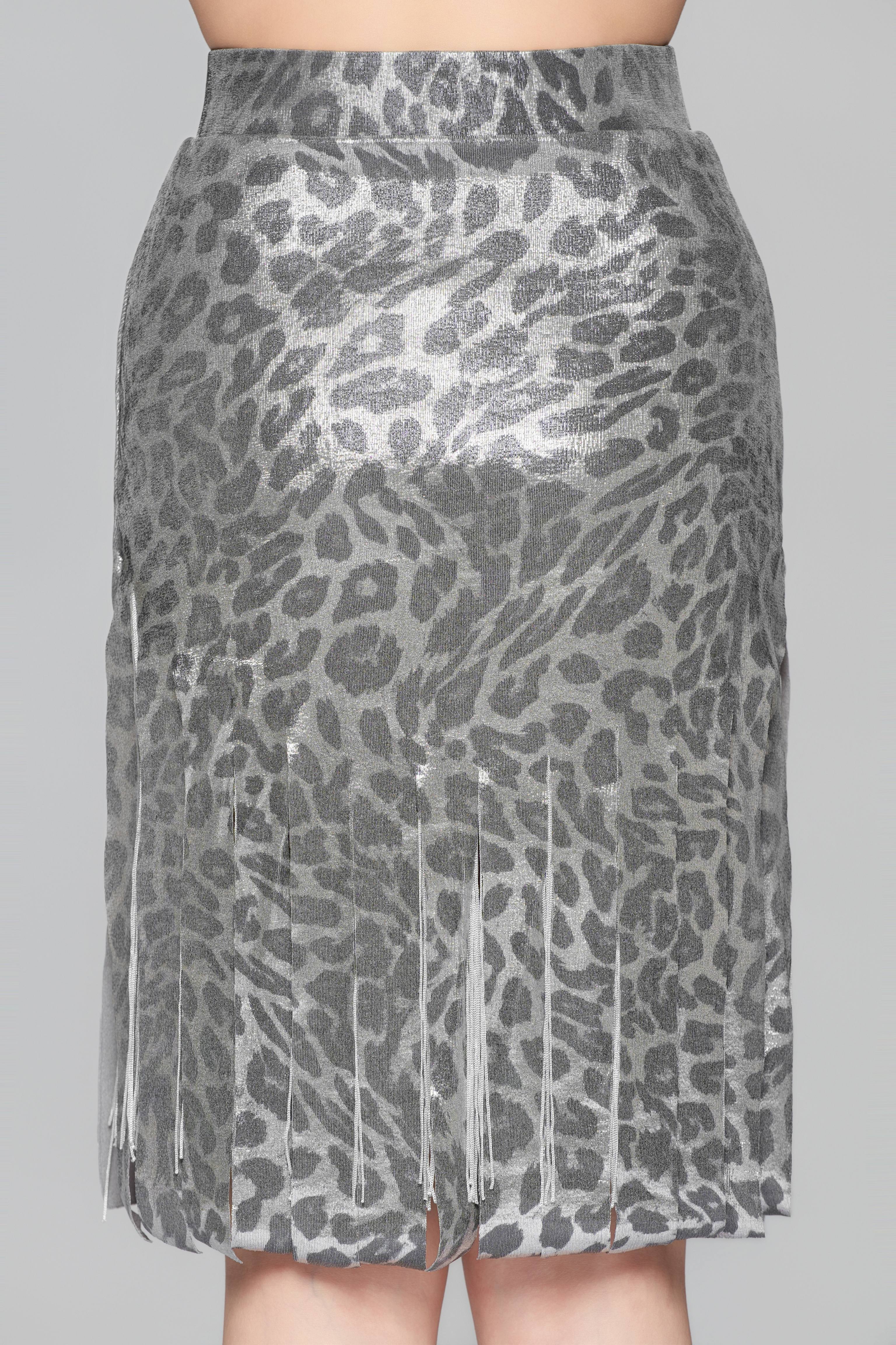 Women's Shiny Leopard Print Fringe Strip Latin Skirt（Black Gold）#251133