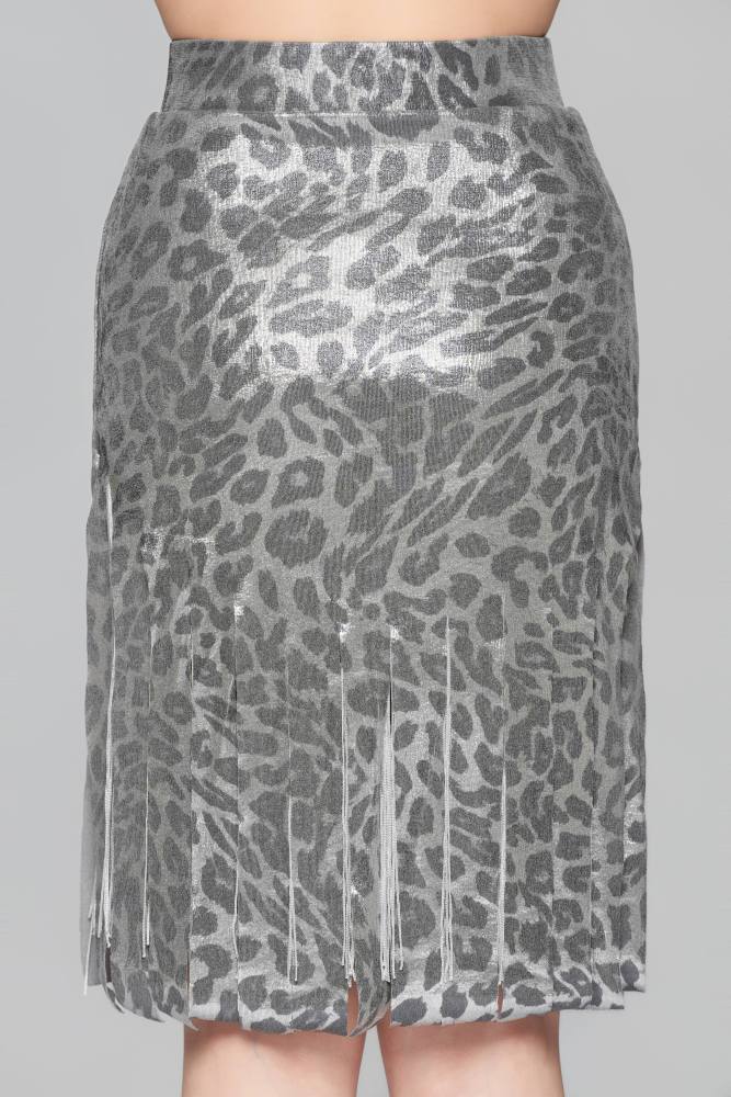 Women's Shiny Leopard Print Fringe Strip Latin Skirt（Black Gold）#251133