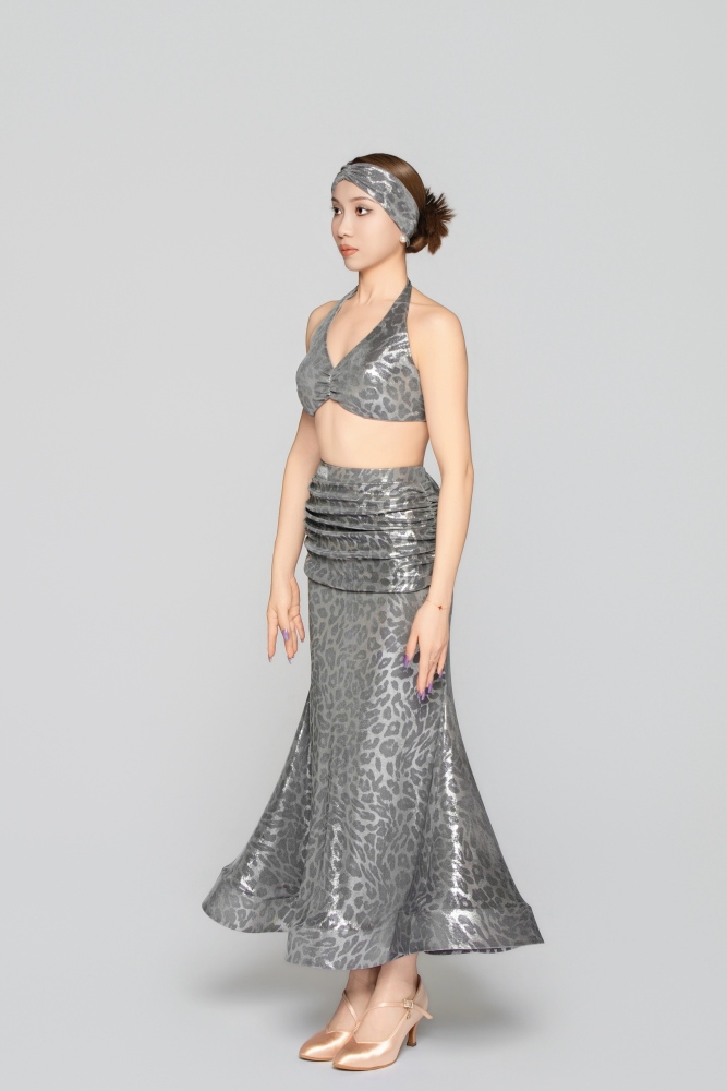 Women's Shiny Leopard Print Bow Modern Skirt（Black Gold）#251138