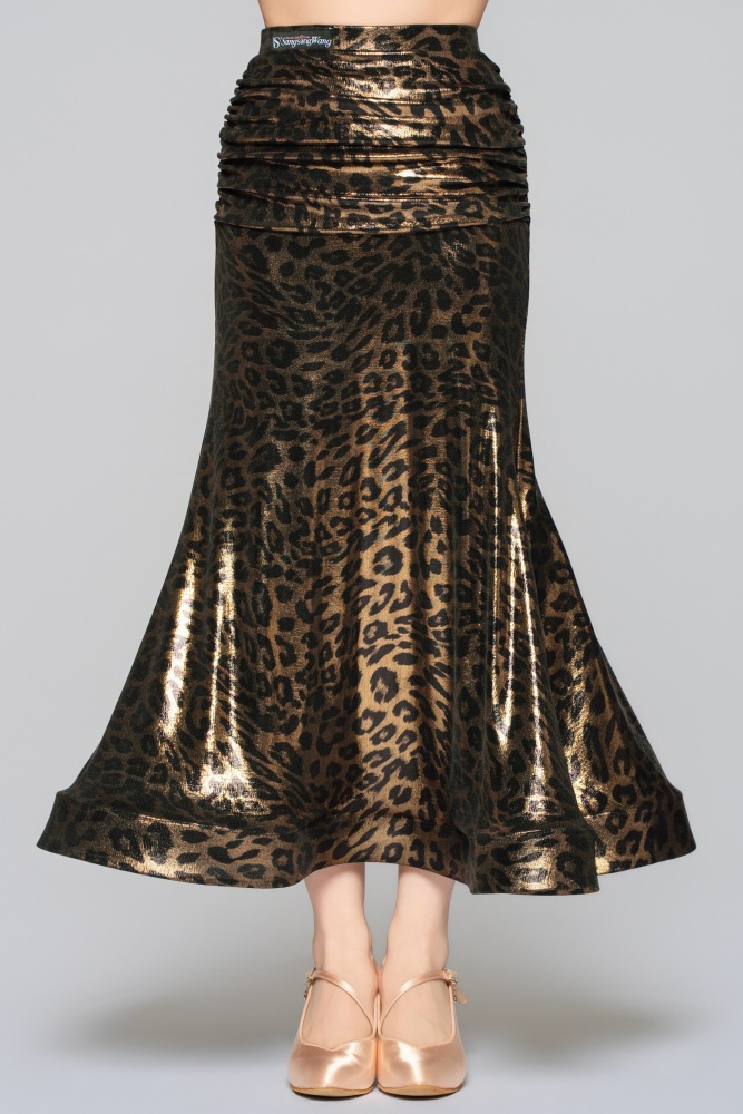 Women's Shiny Leopard Print Bow Modern Skirt（Black Gold）#251138